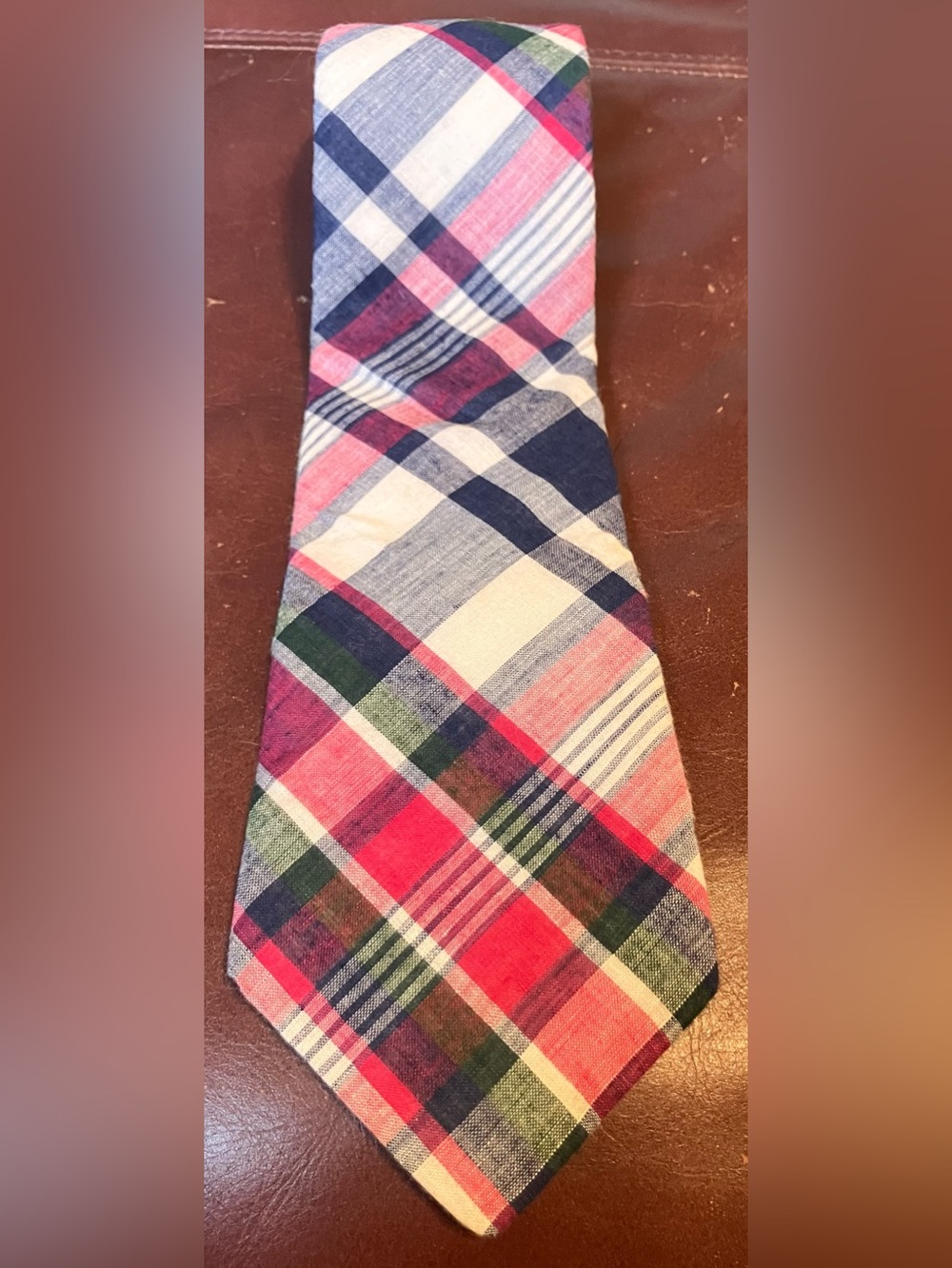 Men's Jos A Bank Plaid Cotton Tie in Pink, Navy & Green